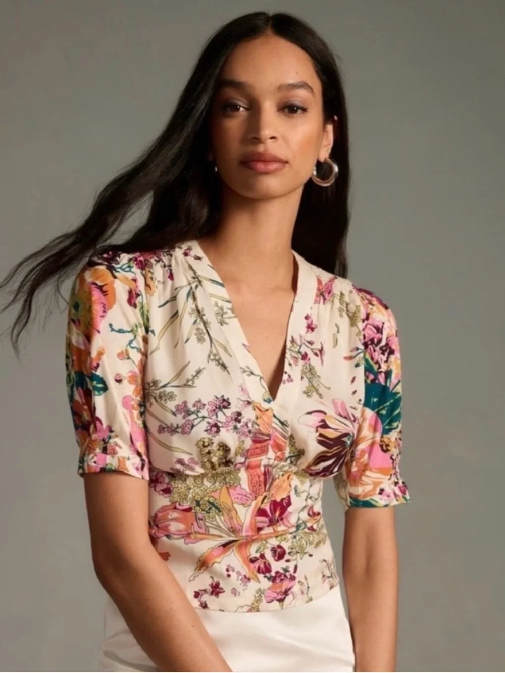 Anthropologie TINY Adelaide Floral Puff Sleeve Blouse Size Small boho festival